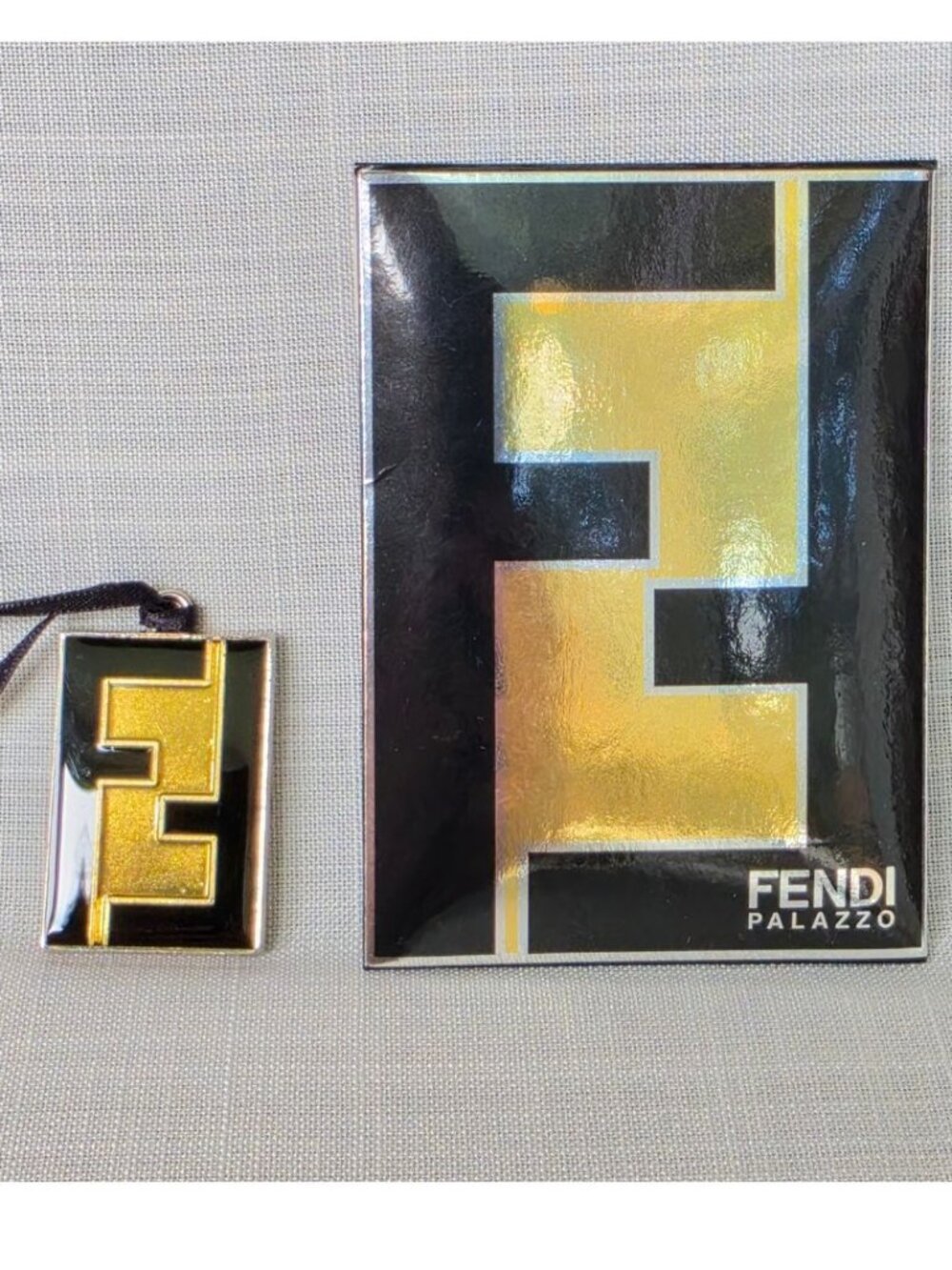 Fendi Palazzo 2007 Gold Tone FF Logo Solid Perfume Pendant Necklace Charm Rare